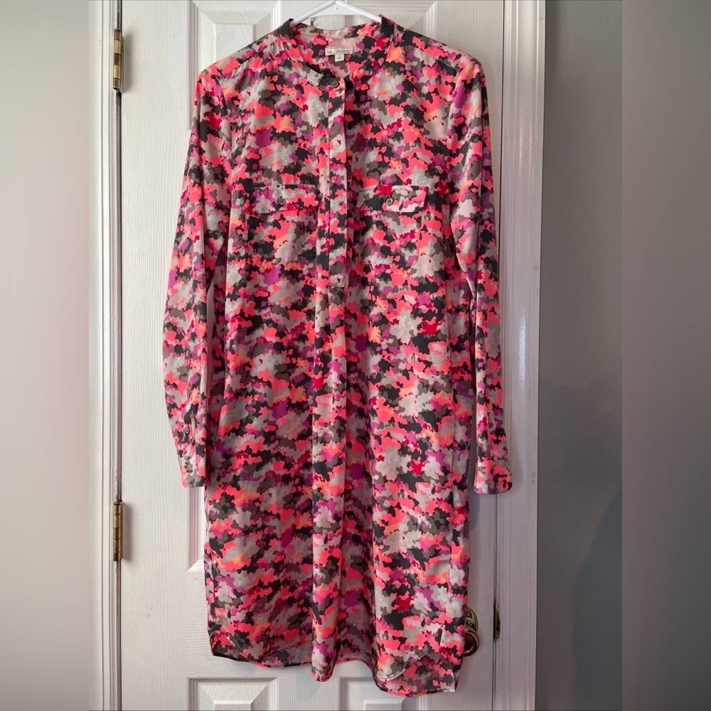 Gap Shirt‎ Dress Women’s Medium Neon Camo Pink Multicolor Pockets Long Sleeve